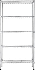 Amazon Basics 5-Shelf Adjustable Heavy Duty Steel Wire Rack, Space Saving Storage Shelving Organizer for Kitchen, Garage, No-Tool Assembly, 350 lbs Weight Capacity, 36" x 14" x 72", Chrome