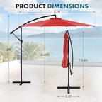 OLIXIS Offset Patio Umbrella, 9.7FT Cantilever Table Umbrellas for Outdoor Sun Shade UV Protection with Easy Tilt Adjustment, 8 Ribs for Backyard, Lawn, Garden, Pool - Red