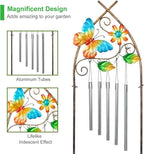 Plant Stands with Garden Trellis, 48” Metal Standing Wind Chimes Plant Pot Trellis with Butterfly for Garden Patio Backyard Climbing Plants Outdoor Decor