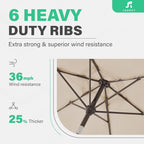 JEAREY 7.5FT Patio Umbrella Outdoor Market Umbrella with 6 Sturdy Ribs, Push Button Tilt/Crank Table Umbrella for Garden, Deck, Backyard and Pool, Beige
