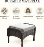 Belord Outdoor Ottomans for Patio Foot Rest - 25 Inch PE Wicker Foot Stool Set of 2 with Removable Cushions for Patio Furniture Sets,All Weather Rattan Ottoman for Balcony Deck Backyard Brown
