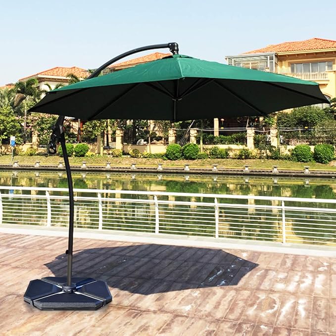 Tangkula 4PCS Cantilever Offset Patio Umbrella Base Weight Stand, 195lbs Triangle Shaped Sand Water Filled Weight Outdoor Umbrella Base Plate w/Easy-Fill Spouts, Funnel, Concave Handles