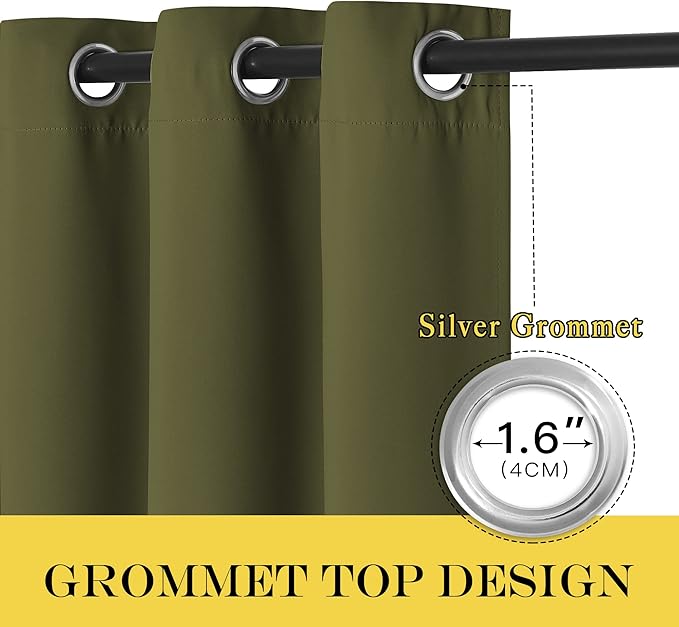 NICETOWN Privacy Room Divider Curtain Thermal Blackout Curtain for Patio Door, Living Room, Bedroom Partition and Shared Office Space, 1 Grommet Panel, Olive Green, 100 inch x 108 inch Long