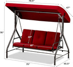 Porch Swing - 3-Seat Patio Outdoor Swing with Canopy for Adultes, Convertible Glider Bed, Thick Removable Cushions & Pillows for Backyard, Porch, Garden - Burgundy
