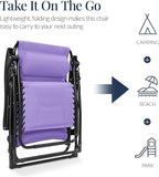 Best Choice Products Oversized Padded Zero Gravity Chair, Folding Outdoor Patio Recliner, XL Anti Gravity Lounger for Backyard w/Headrest, Cup Holder, Side Tray, Polyester Mesh - Violet