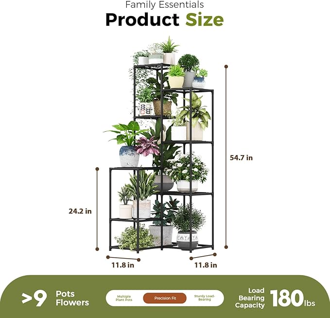 Bamworld Black Plant Stand Indoor Outdoor Corner Plant Shelf 54.7" Tall Plant Table Metal Large Plant Holder for Multiple Plants Patio Balcony Garden Office Home Decor