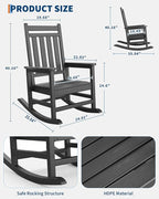 GarveeLife Poly Lumber Rocking Chair Outdoor Set of 4 with 2 Side Table - HDPE High Back Porch Rocker Chairs for Adults - All Weather Resistant Furniture for Patio - Black