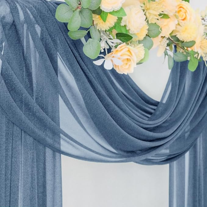 Outdoor Curtain Chiffon Arch Drape, Dusty Blue Sheer, 29 x 236 In