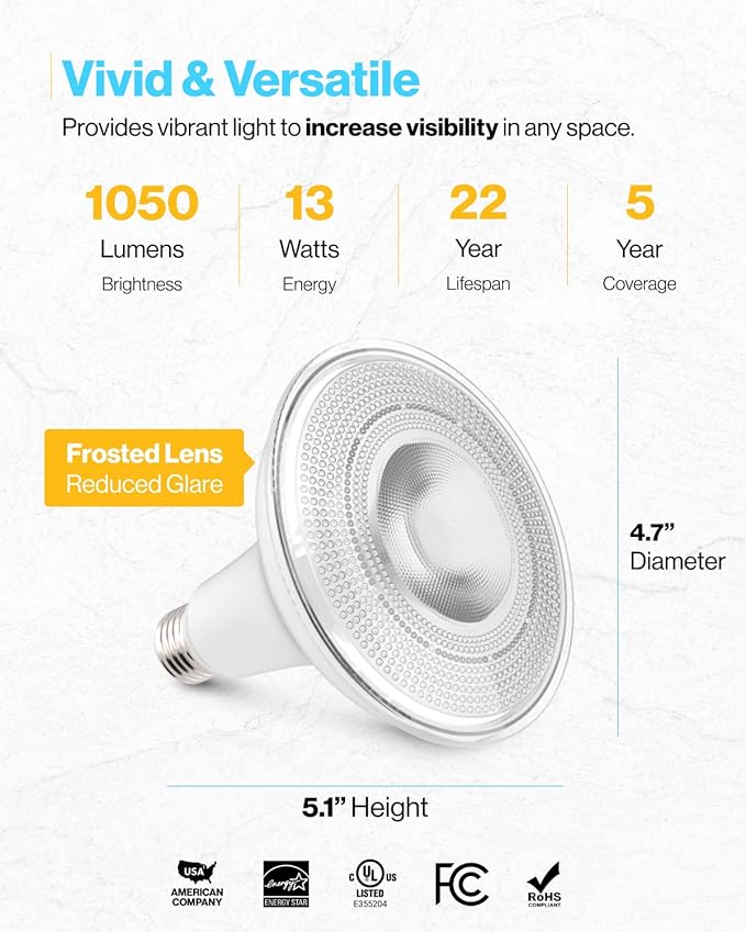 Sunco 24 Pack Outdoor Flood Light Bulb LED PAR38, Exterior Spotlight Bulbs, Weatherproof, 1050 LM, 13W (100W Equivalent), 6000K Daylight Deluxe, Wet Rated, Dimmable, E26 Base UL