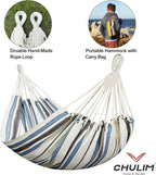 Brazilian Double Hammock with Tree Straps,Extra Large 94x63IN,2 Persons Hammock for Backyard Patio Outdoor and Indoor,450lbs Weight Capacity,Soft Woven Cotton Fabric - Blue Stripe