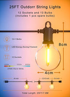 String Lights, 25 ft Warm White Shatterproof LED, 12 Plastic Bulbs