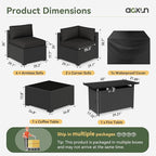Aoxun 8 Piece Patio Furniture Set with 44” Fire Pit Table, Wicker Rattan Patio Sectional Sofa, Outdoor Furniture Set with Thickened Cushion, Black