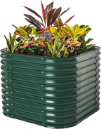 32" Extra Tall Raised Garden Bed Kits, 3.5 x 3.5 x 2.7ft Raised Planter Box Outdoor, 2 x 5 x 2.7ft Deep Root 4 in 1 Modular Metal Raised Beds for Gardening Vegetables Flowers Fruits - British Green