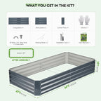ZORMY 2Pack 6×3×1ft Galvanized Raised Garden Bed Kit, Metal Planter Boxes Outdoor, Large Raised Beds for Vegetables, Fruits, and Flowers - Grey