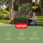 Keter Outdoor Planter Box with Privacy Screen and Trellis – 26 Gallon Raised Garden Bed for Climbing Plants & Flowers – Wood-Look Resin, Weather-Resistant Divider for Patio, Balcony & Backyard