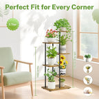 iDavosic.ly 5 Tier Plant Stand Indoor, Tiered Corner Metal Wood Multiple Flower Holder Shelf, 42 Inch Tall Orchid Display Rack for Patio Porch Living Room Balcony Outdoor, Modern Black & Rustic Brown