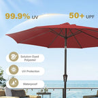 MEWAY 9ft Patio Umbrella Outdoor Table Umbrellas with Push Button Tilt and Crank, Market Umbrella 8 Sturdy Ribs for Deck, Garden, Pool and Backyard, Red