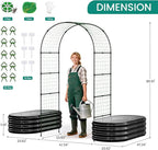 DoCred 3 in 1 Raised Garden Bed with 87in Tall Arch Trellis for Climbing Plants, Galvanized Planter Garden Box Outdoor for Gardening, Climbing Vegetables, Flower, Black