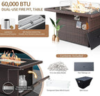NICESOUL 9 Piece Patio Furniture Conversation Set, Extra Large Size Outdoor Rattan Sectionals with Fire Pit Table Natural Gas & Propane Convertible, 29.3'' High Back 8 Seater Deep Wide Sofa, Espresso