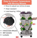 Vertical Planter 4 Tier Stackable Planters Garden Planters Strawberry Herb Flower and Vegetable Planter Indoor Outdoor Gardening Pots with Removable Wheels and Tools
