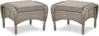 Belord Outdoor Ottomans for Patio Foot Rest - 25 Inch PE Wicker Foot Stool Set of 2 with Removable Cushions for Patio Furniture Sets,All Weather Rattan Ottoman for Balcony Deck Backyard Brown