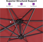 PURPLE LEAF 10 Feet Patio Umbrella Outdoor Cantilever Square Umbrella Aluminum Offset Umbrella with 360-degree Rotation for Garden Deck Pool Patio Terra