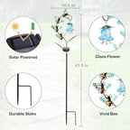 Afirst Decorative Solar Lights Outdoor Solar Bee Stake Light with Glass Flower Metal Decorative Garden Lights Outdoor Waterproof Stakes for Pathway Yard Lawn Decoration Mothers Day Mom Gifts