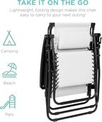 Best Choice Products Folding Zero Gravity Outdoor Recliner Patio Lounge Chair w/Adjustable Canopy Shade, Headrest, Side Accessory Tray, Textilene Mesh - Snow/Black