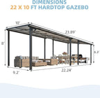 AECOJOY 10' x 24' Gazebo for Patio, Large Wall-Mounted Hard Top Lean-to Gazebo Pergola with Roof 24' x 10' on Clearance, Heavy Duty Patio Awnings for Decks, Backyard