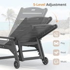 LUE BONA Chaise Lounge Chair with Table, 6-Piece, HDPS Chaise Lounger, 5 Positions Adjustable Lounge Chairs, Pool Lounge Chair with Wheels for Poolside, Backyard, Dark Gray