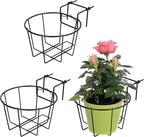 TQVAI 10 Inch Railing Planter - Fit for 1.5 to 3.5 Inches Railing - Adjustable Hanging Planters Outdoor Balcony Deck Flower Pot Holder Metal Baskets for Garden Orchid, Patio Ledge, 3 Pack, Black