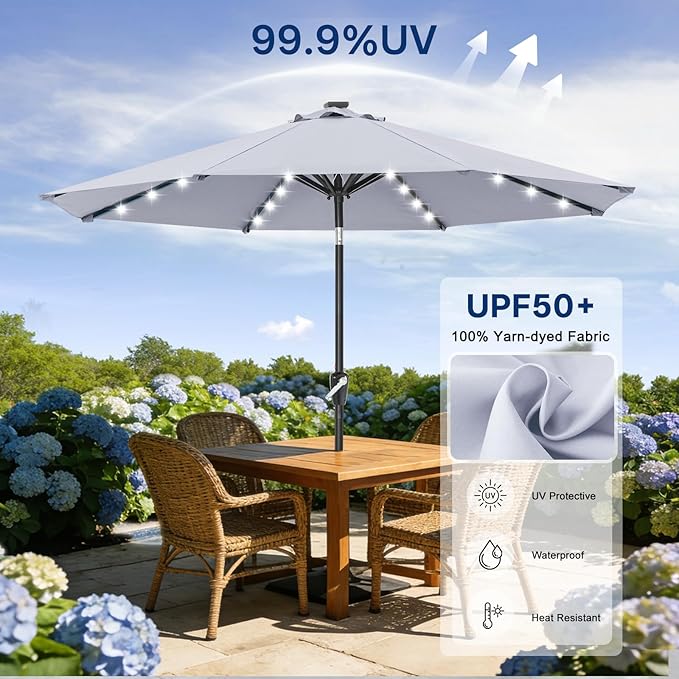 ABCCANOPY Durable Solar Led Patio Umbrellas with 32LED Lights 11FT (Grey)