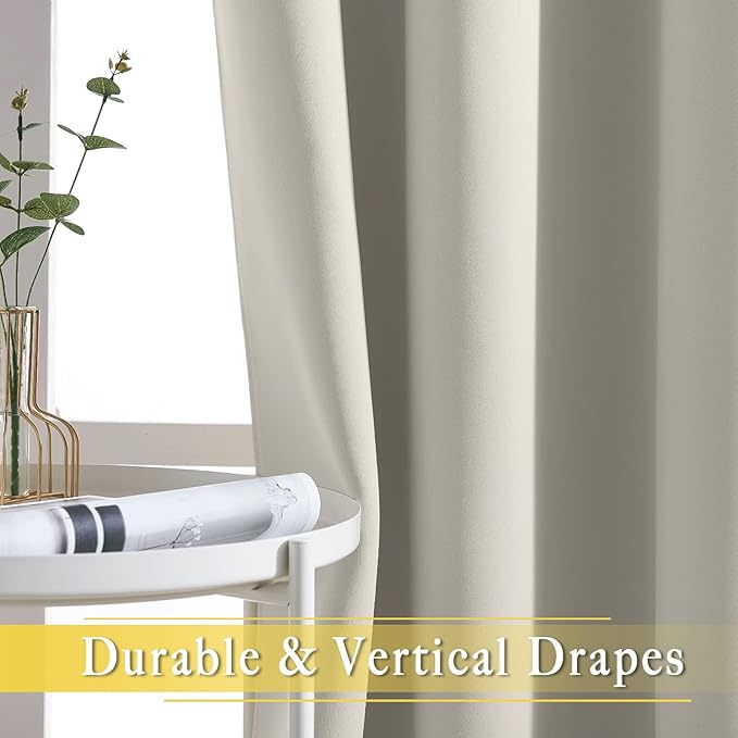 NICETOWN Blackout Drapery Curtain Panel 90 inches Long - Window Treatment Thermal Insulated Grommet Blackout Curtain/Drape for Bedroom Living Room (Natural, 1 Panel, 46 by 90 inches)