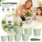 Plant Pots 4/5/5.5/6/6.5/7/8 Inch Self Watering Pots, 7 Pack Plastic Planters with Drainage Holes and Clear Saucers,Plastic Flower Pots,Nursery Planting Pot for Indoor Out Door Plants (Green)