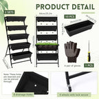 2 Pack 5-Tier Vertical Garden Planter 4.5 ft Tall Raised Garden Bed with Lockable Wheels & Drainage, Removable Elevated Herb Vegetable Flower Planter for Patio Deck Indoor Outdoor(Black)