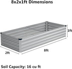 8x2x1 ft(2 Pack) Galvanized Raised Garden Bed,Outdoor Planter Box Metal Patio Kit Planting Bed for Vegetables Flowers and Succulents,Silver
