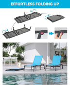 Aluminum Chaise Lounge Chair Outdoor, Foldable Patio Lounge Chair Assemble-Free, Pool Lounge Chairs with 5 Adjustable Backrest, Outdoor Lounge Chairs for Outside Poolside Beach Lawn Blue