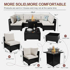 8 Pcs Patio Furniture Set with Fire Pit Table Wicker Outdoor Sectional Sofa, Conversation Set Perfect for Backyard, Garden, Deck (Deep Brown/Beige)