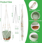 Hanging Planters for Indoor Outdoor Plants, 2 Pack Self Watering Hanging Pot with Drainage Holes, Removable Tray & 2 Kinds of Plant Hangers, 8'' Hanging Flower Pots for Home Garden Decor, Green