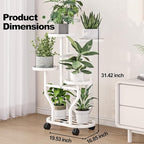 Plant Stand 5 Tier Indoor Outdoor Metal Flower Shelf with Wheels Multi Plants Holder Display Rack for Garden Patio Balcony Living Room White (White, 5 Tier)