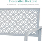 Best Choice Products Outdoor Bench 2-Person Metal Steel Benches Furniture for Garden, Patio, Porch, Entryway w/Geometric Backrest, 790lb Capacity - Light Gray