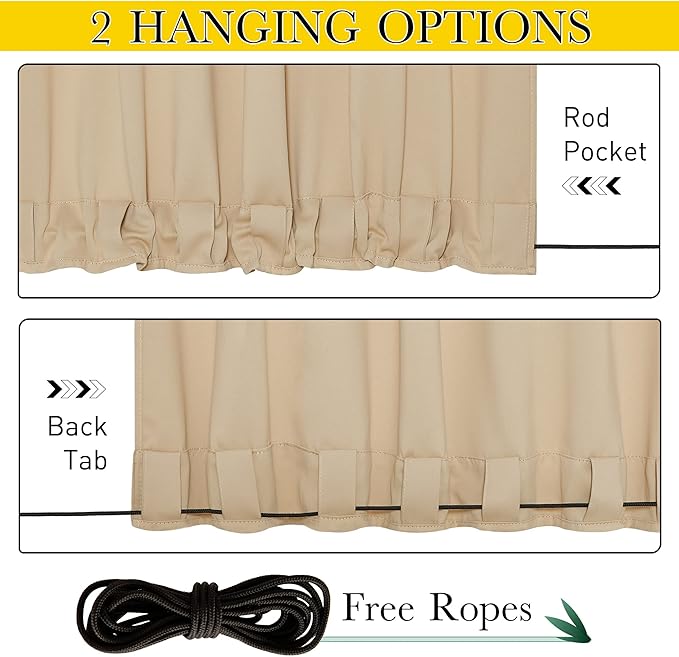 NICETOWN 2 Panels Weighted Blackout Curtains for Patio Waterproof, Top & Bottom Grommet & Back Tab Fixed Outdoor Curtains Windproof Drapes Thermal Insulated for Porch, W84 x L95, Biscotti Beige