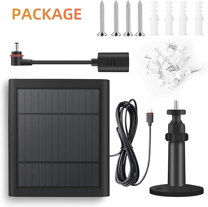 USB-C to Ring Barrel Plug 7Pack 4W Solar Charger for Ringing Spotlight & Stick Up Outdoor Cam, Black, High Efficiency, 10FT/3M Long Cable with IP65 dustproof and Waterproof