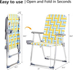 VINGLI Aluminum Patio Lawn Chairs Folding Set of 2 with Detachable Cup Holder, Webbed Beach Chair Folding Chair Outdoor Portable Camping Chair for Yard, Garden