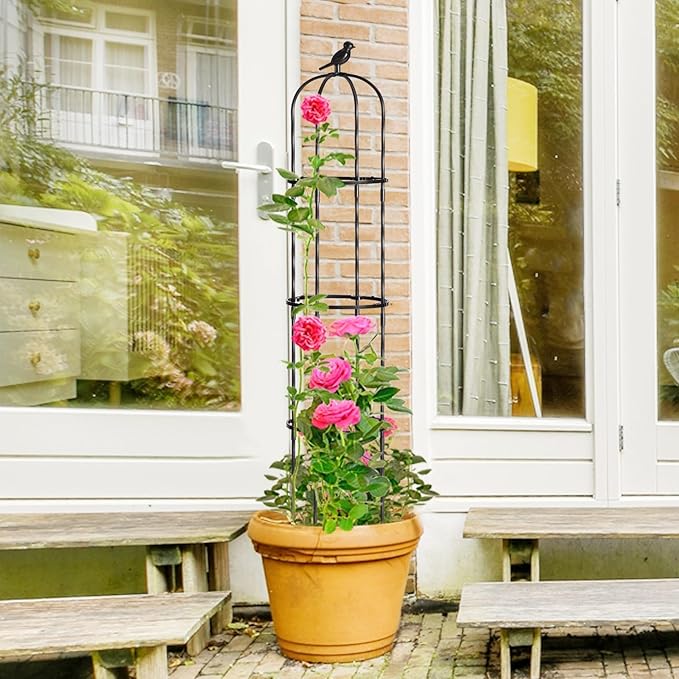 Garden Trellis for Climbing Plant Outdoor, 67" Tall Round Cucumber Trellis Plant Supports for Vines Flower Climbing Rose Clematis Vegetable Tomato Trellis, 1PC, Black