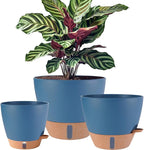 12/10/8 inch Plant Pots, Large Plastic Self Watering Planters with Drainage Holes, Deep Reservoir, Water Level Indicator, Modern Decorative Flower Pots for Indoor Outdoor Plants (Navy Blue, 12/10/8)