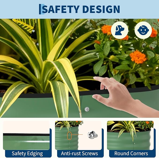 Garvee Galvanized Raised Garden Bed Outdoor, 10x4x1.5 ft Metal Planter Box for Flowers Vegetables, Rust-Resistant Raised Garden Beds for Gardening, Easy Assembly Outdoor Garden Box & Planters, Green