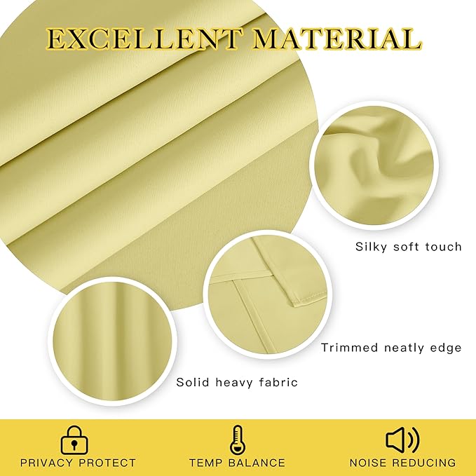 NICETOWN Blackout 108 inch Curtains for Sliding Glass Door, Grommet Thermal Insulated Room Darkening Window Treatment Sound Reducing Drapes for Room Divider, 1 Panel, W52 x L108, Paler Yellow
