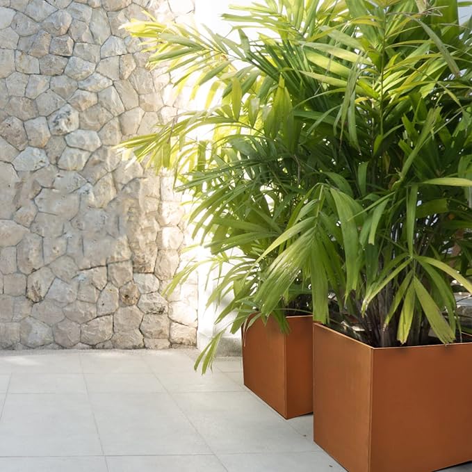 Corten Steel Planter Metal Square Planter 28 Inch Corten Planter Box Tall Cube Rustic Steel Planters for Outdoor Commercial Residential Garden Patio and Backyard