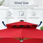 Best Choice Products 10ft Square Cantilever Patio Umbrella w/Base Included, Woodgrain Pattern Pole & Solar LED Lights, 360-Rotation, Offset Hanging Outdoor Shade - Red